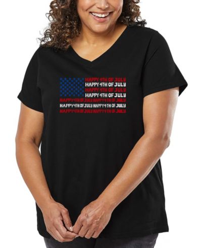 Футболка LA Pop Art Plus Size Happy 4th of July Word Art V-Neck