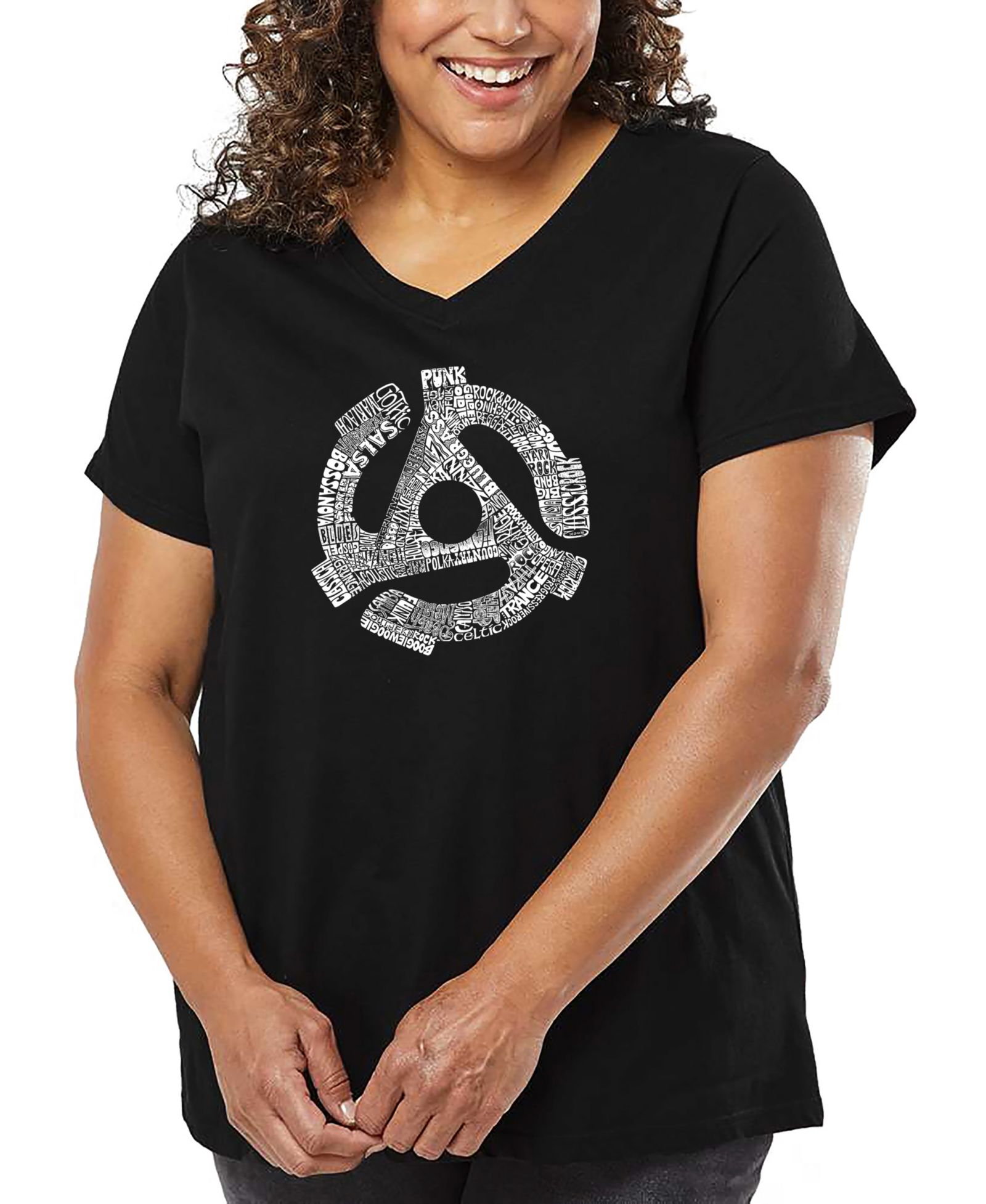 LA Pop Art футболка V-neck Plus Size Record Adapter Word Art