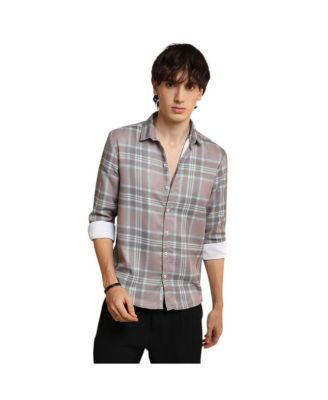 Campus Sutra Мужская Nude Pink & Cloud Grey Tartan Plaid Shirt