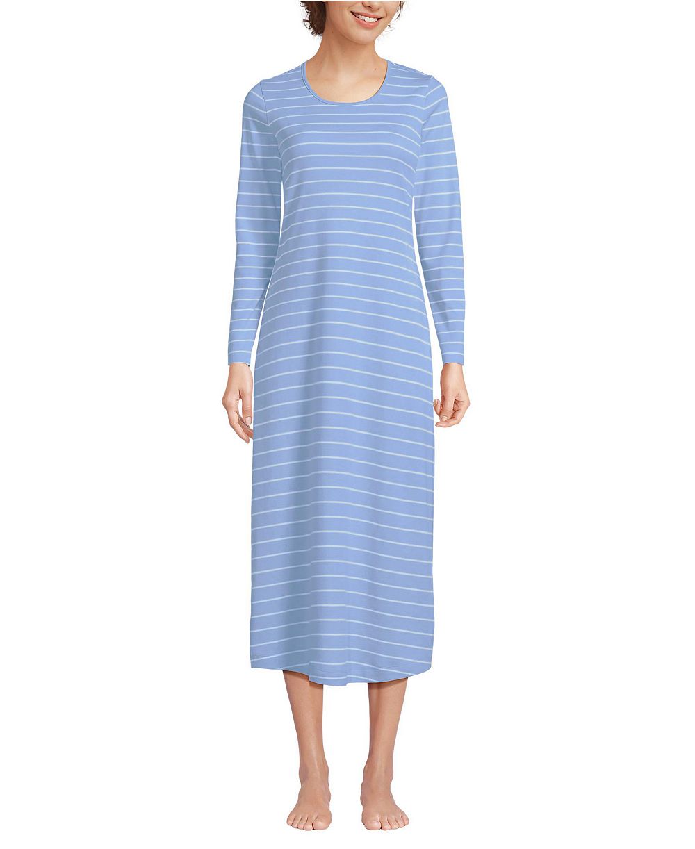 Lands' End Women's Cotton Long Sleeve Midcalf Nightgown