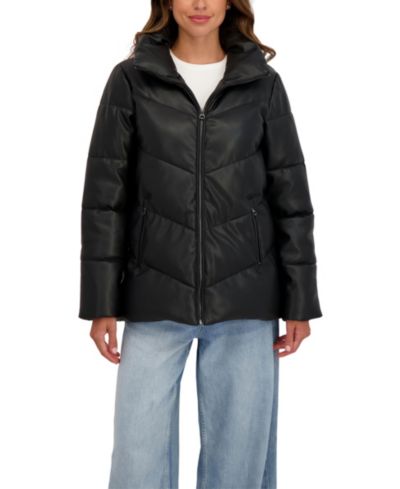 Sebby Collection Women's Faux Leather Puffer Jacket