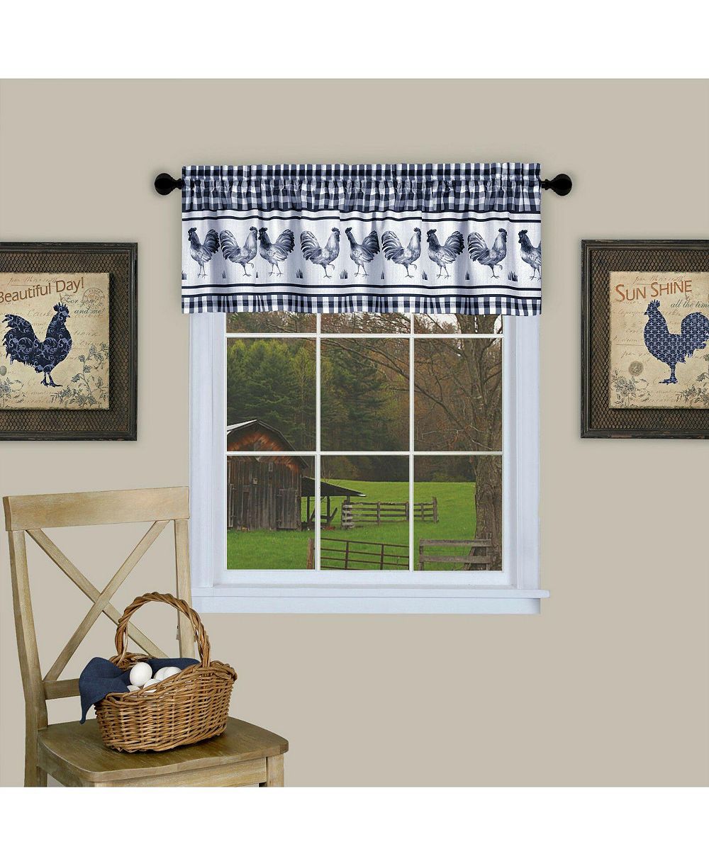 Kate Aurora Lightweight Plaid Country Farmhouse Rooster Window Rod Pocket Curtain Valance