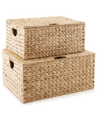 Casafield Set of Water Hyacinth Storage Baskets Multipurpose Organizer Rectangular Totes with Removable Lids