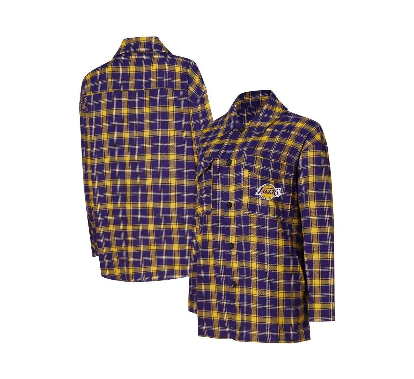 Женская ночная рубашка College Concepts Purple/Gold Los Angeles Lakers Boyfriend Button-Up