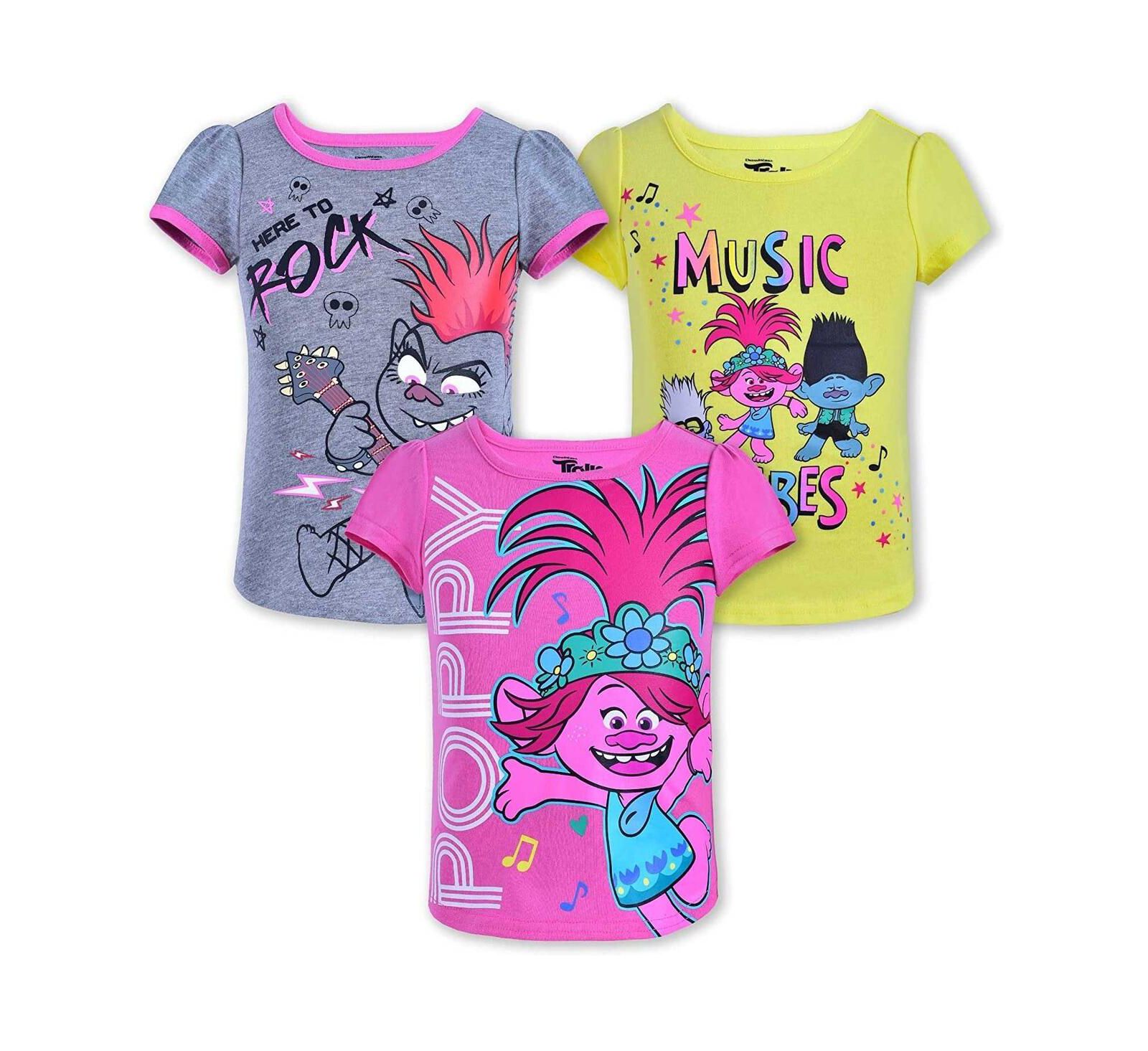 Набор футболок для девочек Children's Apparel Network Girls Toddler 3-Pack Pink/Yellow/Gray Trolls Puffer