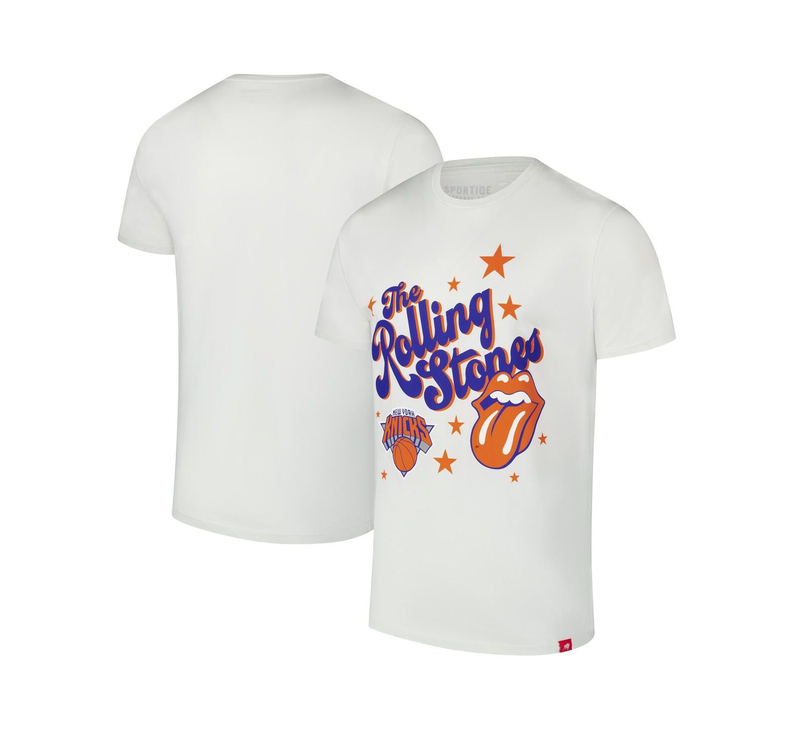 Sportiqe Men's and Women's White Rolling Stones x New York Knicks Bingham Collab T-Shirt