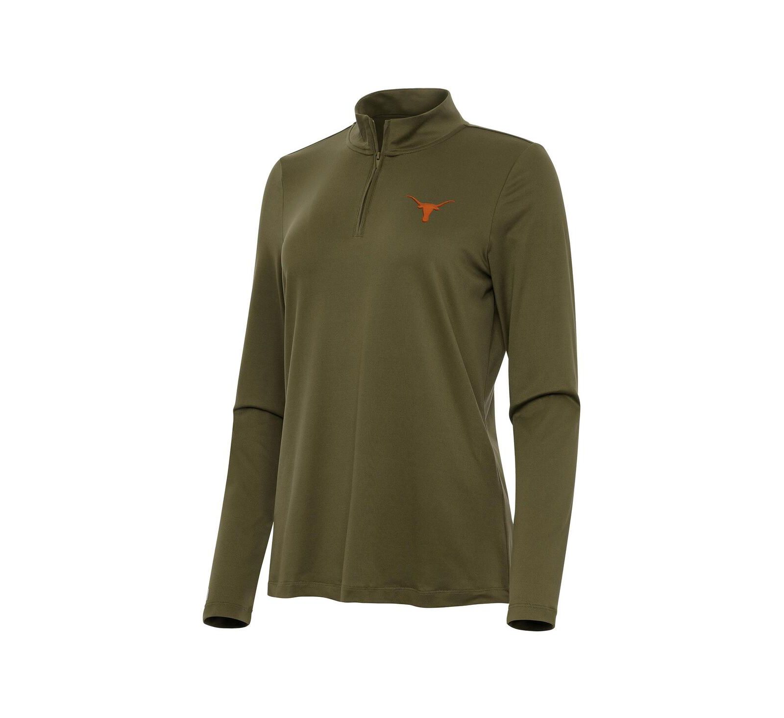 Женский топ Antigua Texas Longhorns Reprocess Quarter-Zip оливковый
