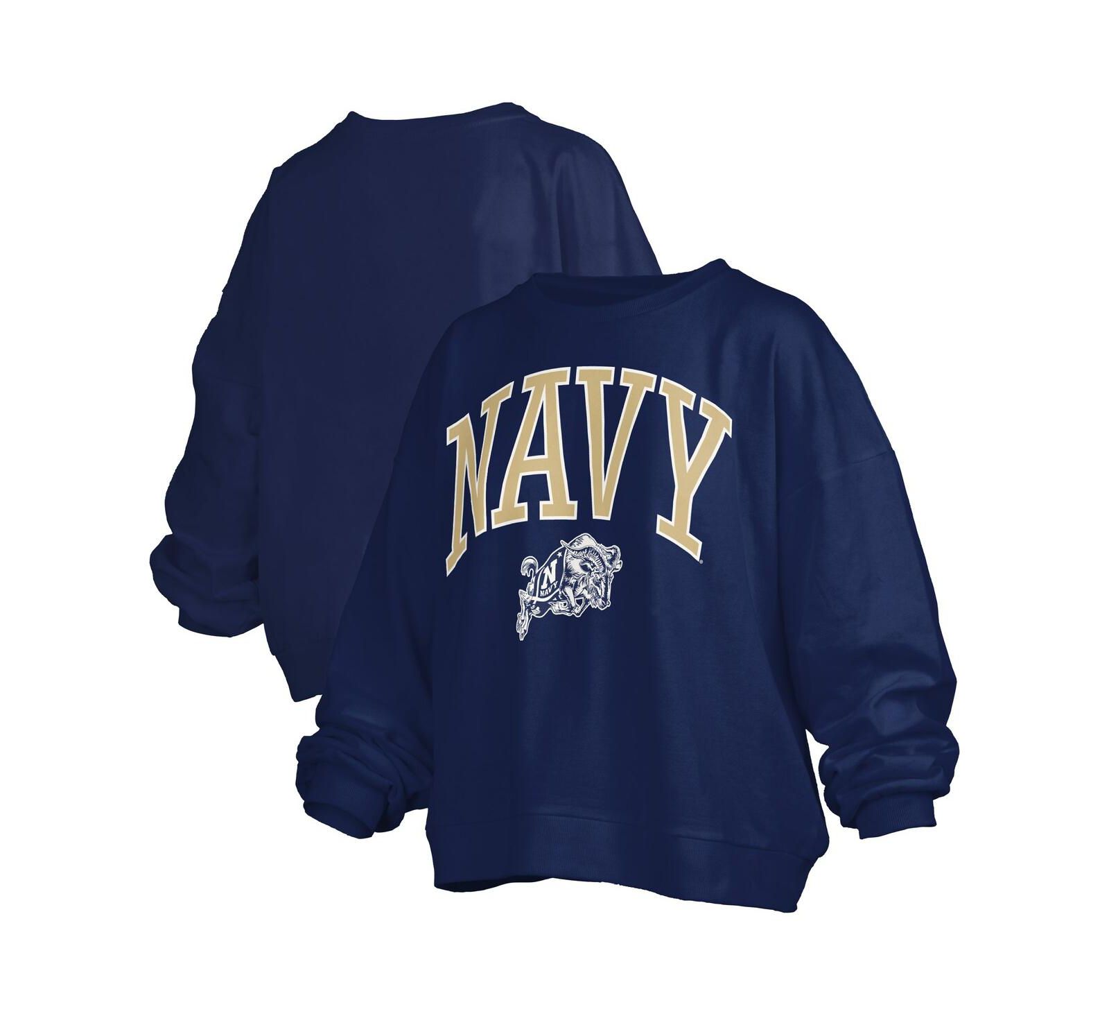 Женский безразмерный оверсайз свитшот Pressbox Navy Midshipmen Janise Arch Over Logo Waist Length