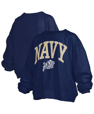 Женский безразмерный оверсайз свитшот Pressbox Navy Midshipmen Janise Arch Over Logo Waist Length