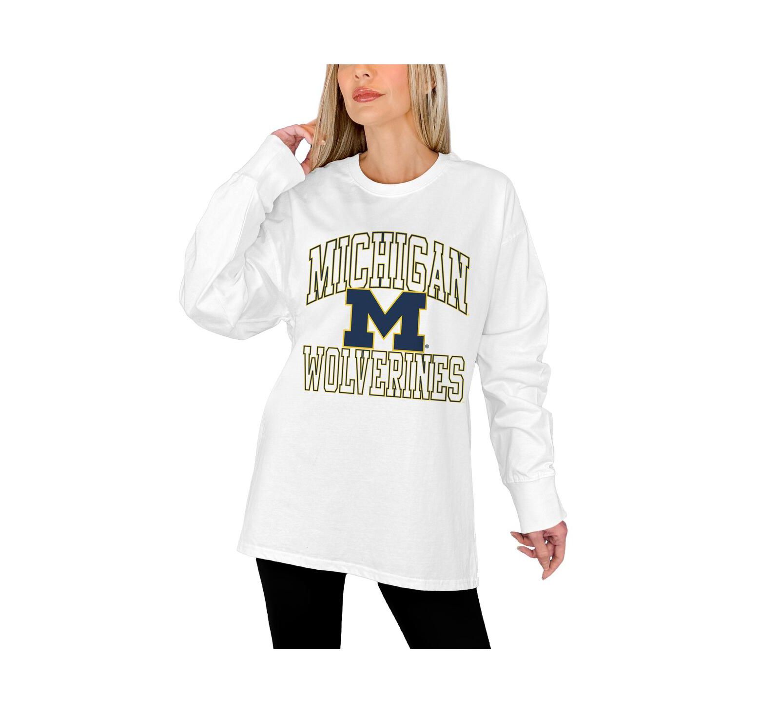 Женская футболка Gameday Couture White Michigan Wolverines Mind Games Oversized Long Sleeve