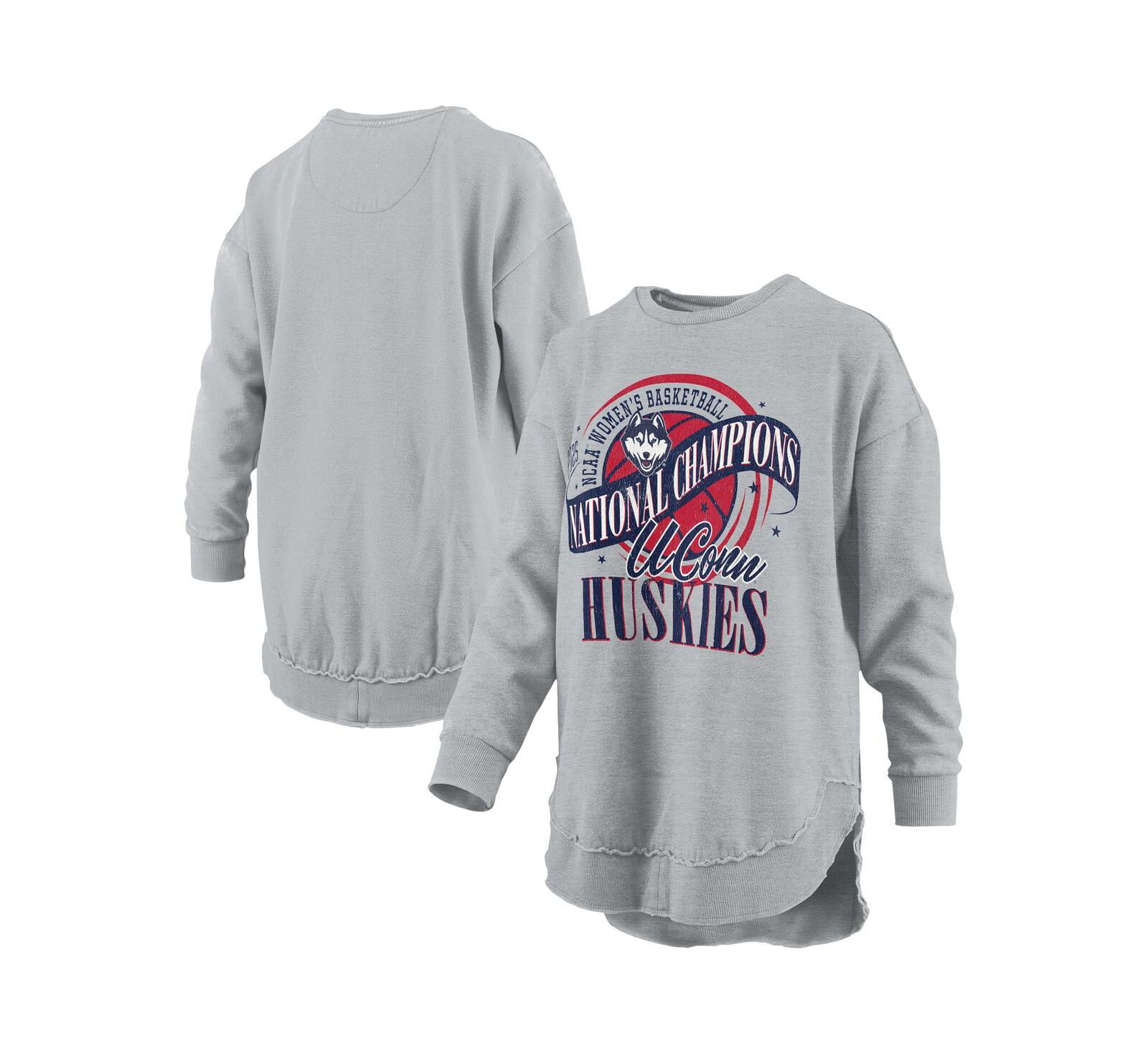 Женское худи Pressbox Gray UConn Huskies 2025 WBB National Champions Mélange Poncho Pullover