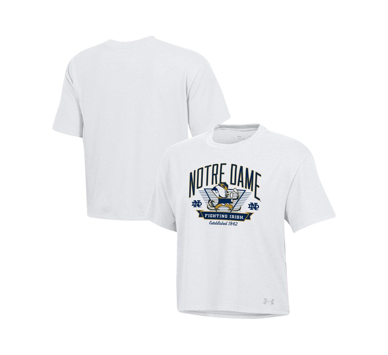 Under Armour Women's White Notre Dame Fighting Irish Essentials Icon Ultra-Soft Boxy Cropped T-Shirt