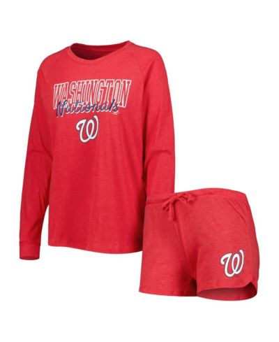 Женский комплект Concepts Sport Heather Red Washington Nationals 2-Pack Raglan Long Sleeve Top Shorts and Sleep Set