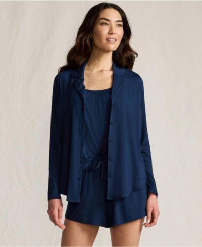 Lands' End Women's Cooling 3 Piece Pajama Set - Long Sleeve Top Cami and Shorts
