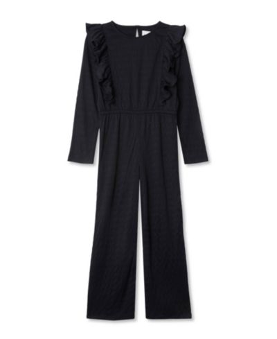 Lands' End Girls Long Sleeve Ruffle Knit Jumpsuit