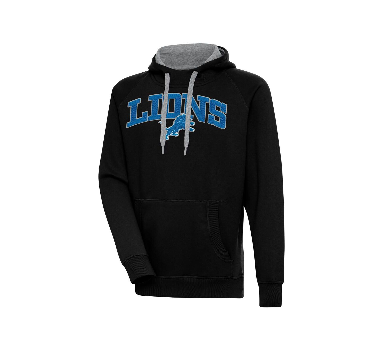 Antigua Men's Black Detroit Lions Victory Pullover Hoodie