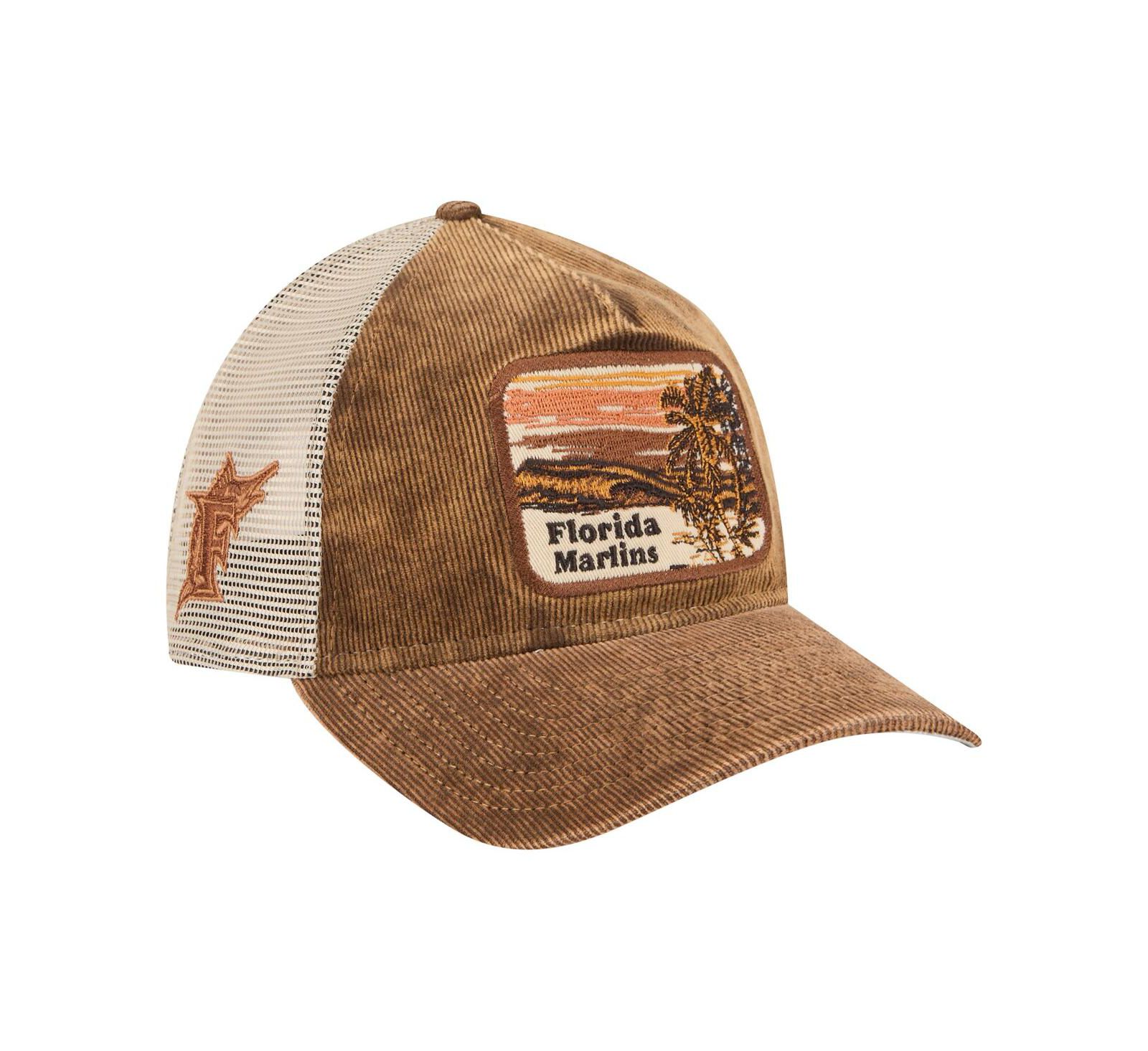 New Era Men's Dark Brown Florida Marlins Vintage Landscape 9TWENTY A-Frame Adjustable Trucker Hat