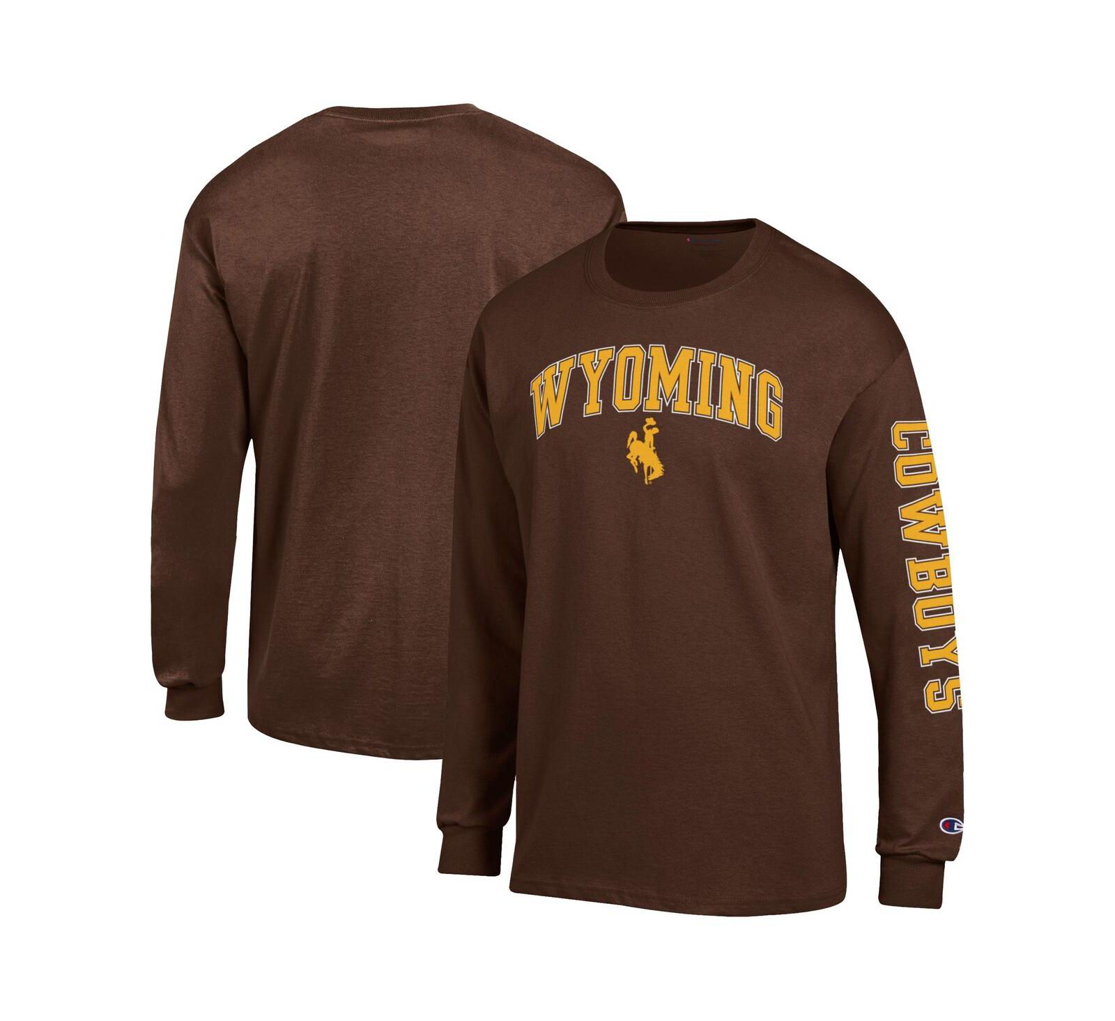 Champion Men's Brown Wyoming Cowboys Arch Over Logo 2-Hit Long Sleeve T-Shirt