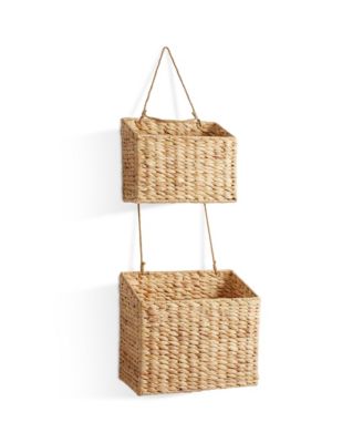 Casafield 2-Tier Hanging Storage Basket Set, Natural Water Hyacinth Wall Basket, Boho Organizer for Kitchen Pantry, Home Office, Entryway, Bathroom