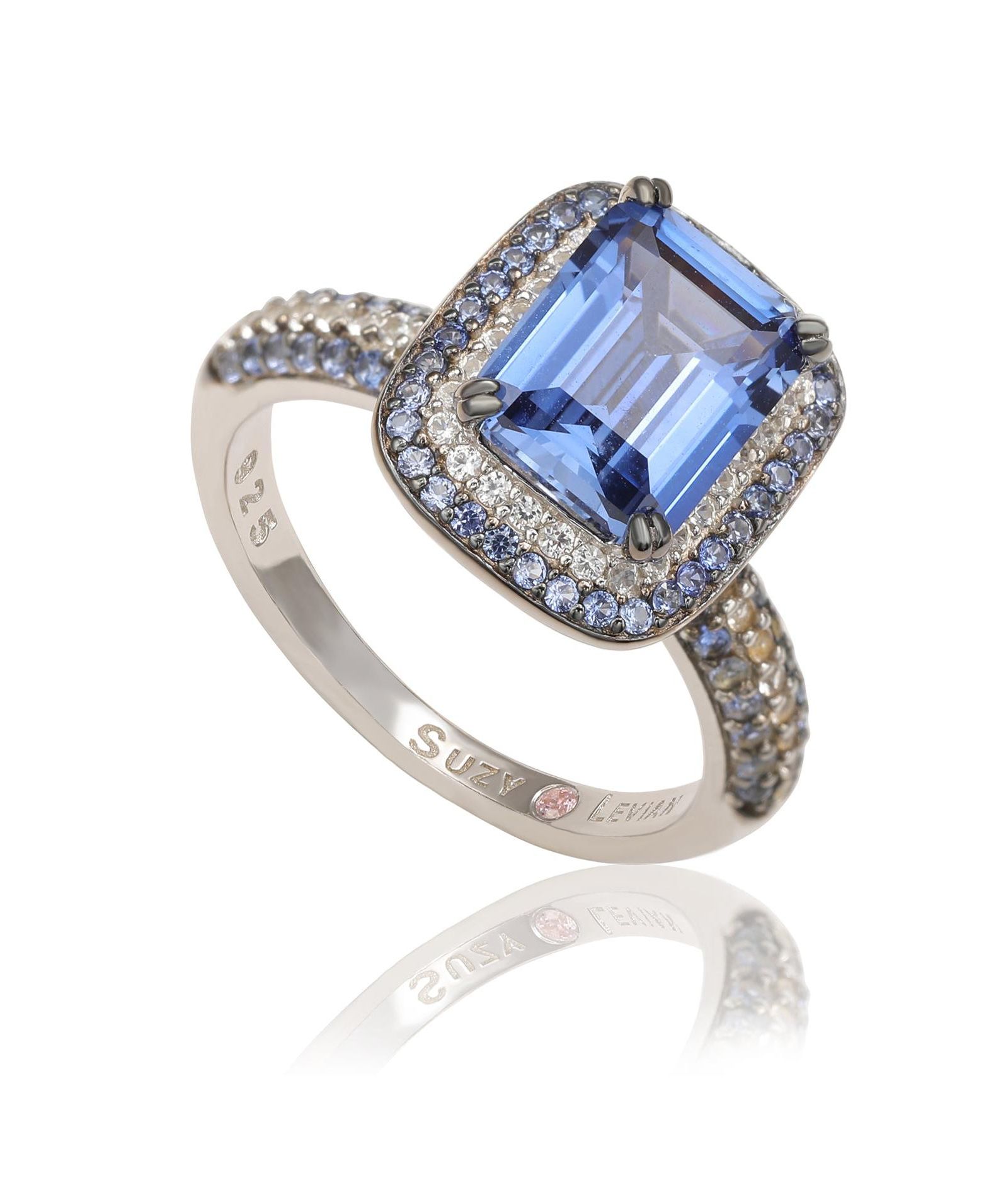 Suzy Levian Sterling Sapphire and Created Sapphire Halo Ring