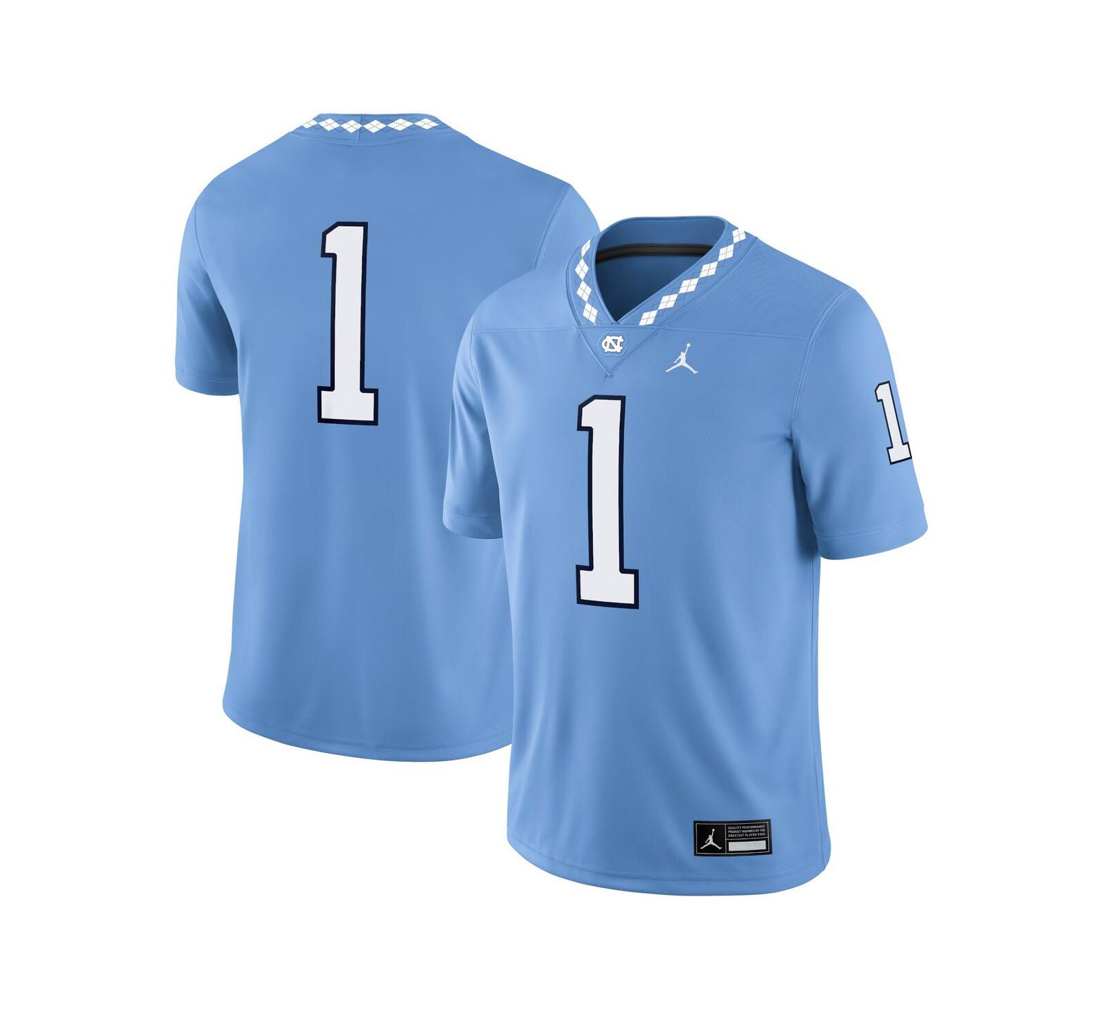 Jordan Мужская игровая джерси North Carolina Tar Heels Carolina Blue №1