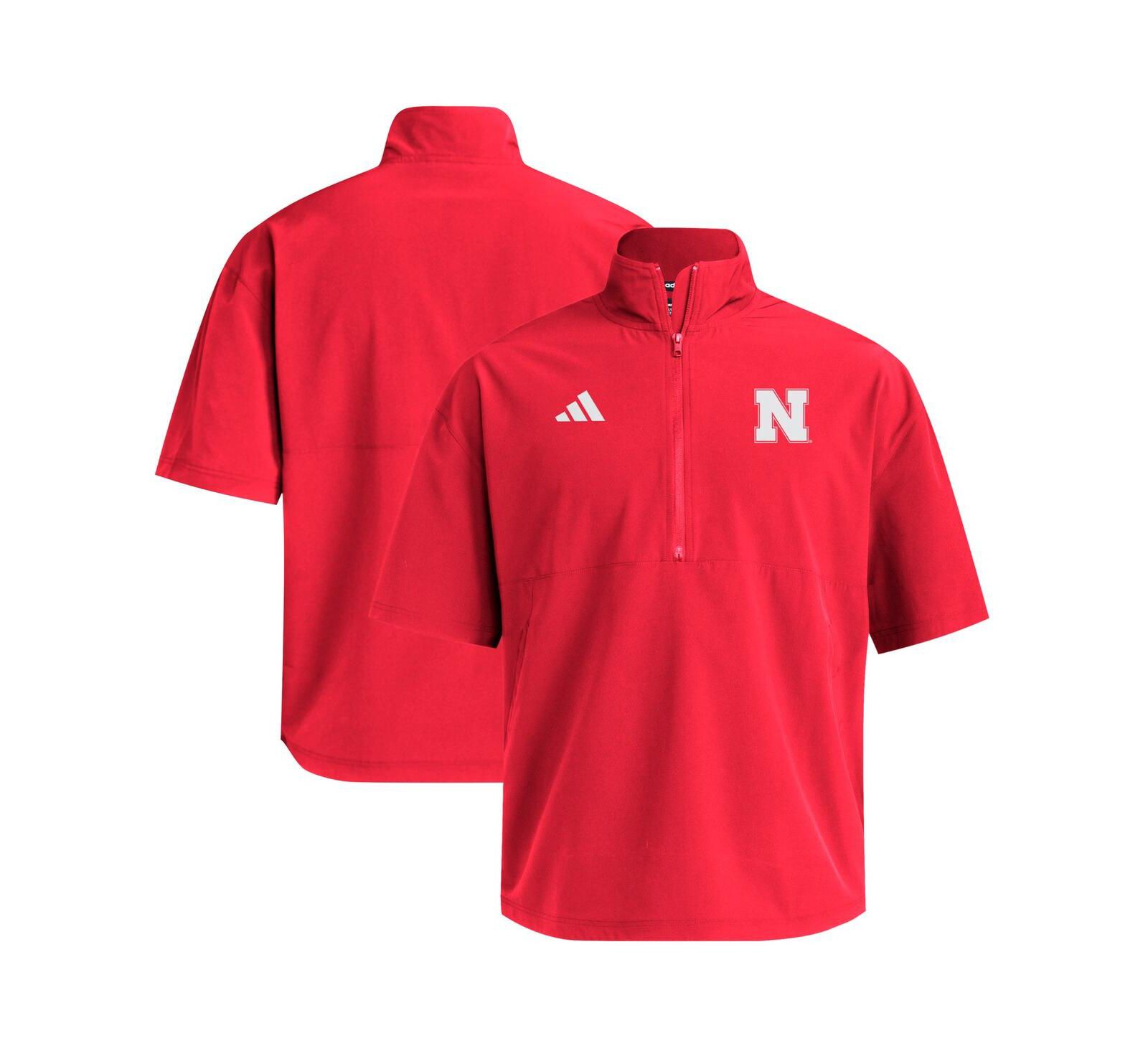 Adidas Мужская толстовка с коротким рукавом и молнией Scarlet Nebraska Huskers