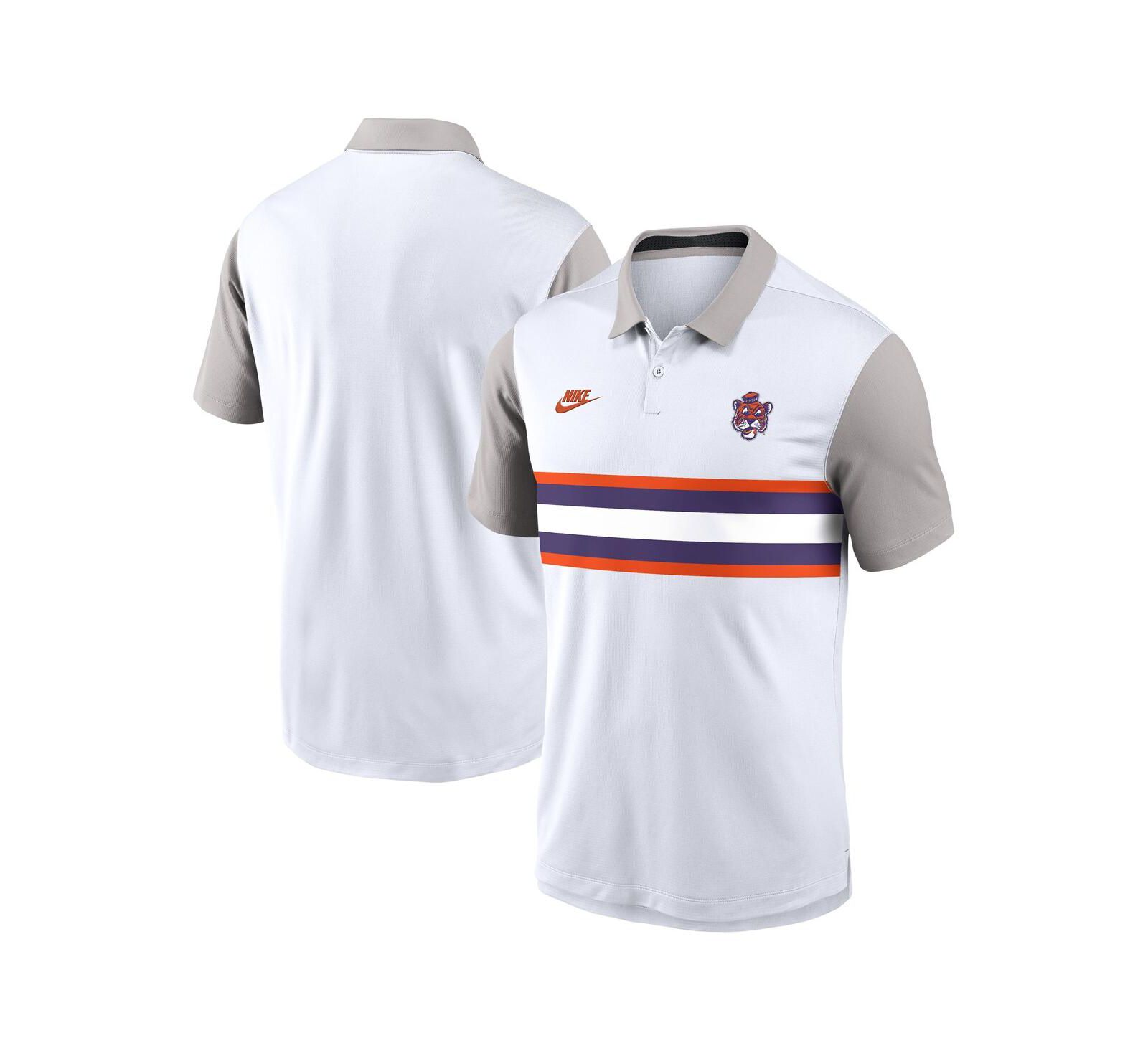 Nike Men's White/Gray Clemson Tigers Athletic Prep Legacy Logo Vapor Performance Polo Shirt