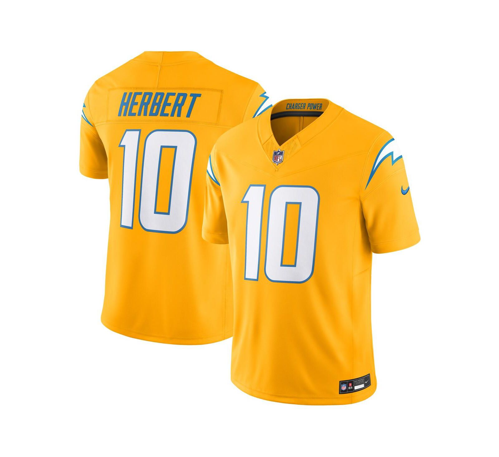 Nike Men's Justin Herbert Gold Los Angeles Chargers Alternate Charger Power Vapor F.U.S.E. Limited Jersey