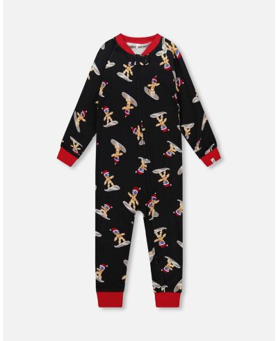 Deux par Deux Baby Boy Cotton Interlock One-Piece Pajama Black Cookie Print - Baby