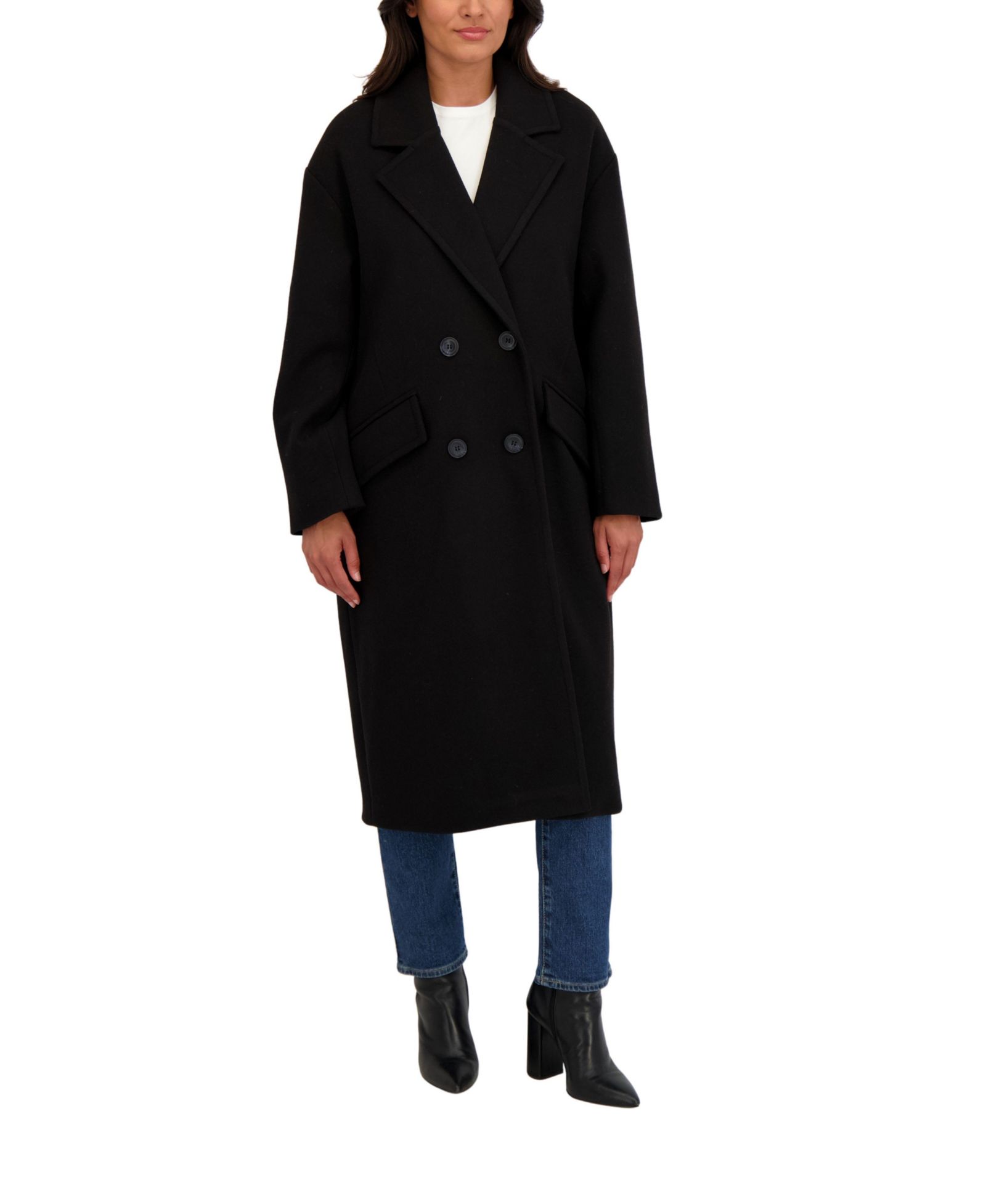 Sebby Collection Women's Long Oversized Double Breasted Faux Wool Coat