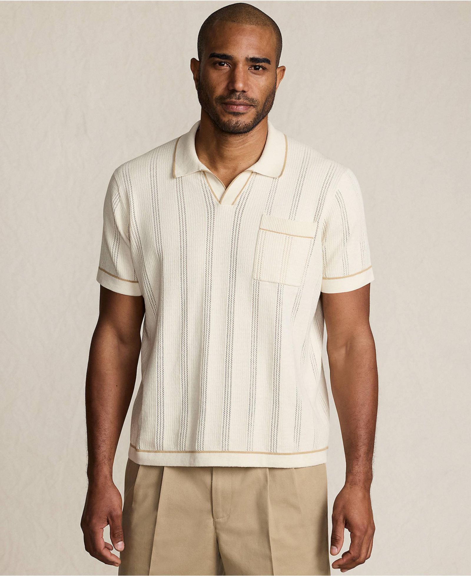Мужское поло Lands' End Short Sleeve Textured Tipped Sweater