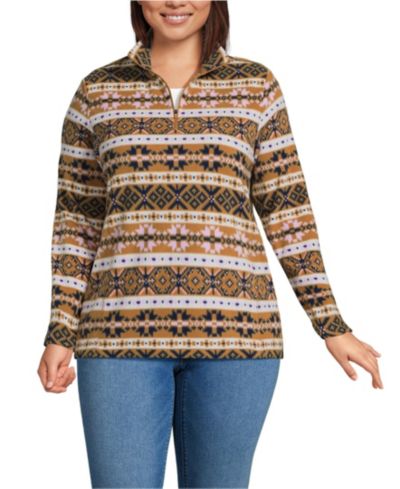 Lands' End Women's Plus Size Anyweather Fleece Quarter Zip Pullover