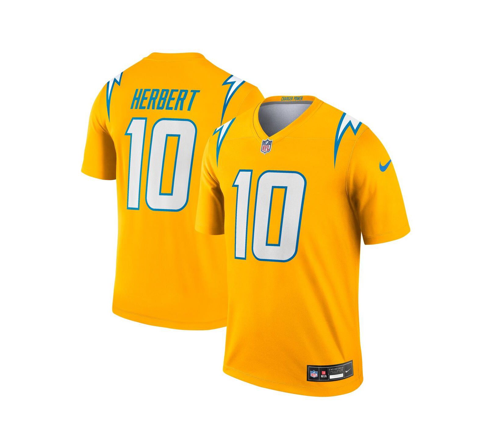 Футболка Nike Men's Justin Herbert Gold Los Angeles Chargers Alternate Charger Power Legend Player Performance Top