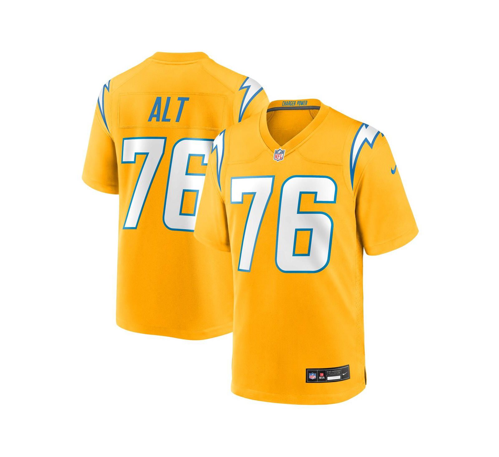 Nike Men's Joe Alt Gold Los Angeles Chargers Alternate Charger Power Game Player Jersey