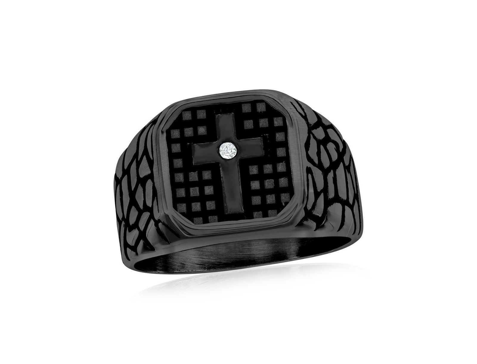 Кольцо из нержавеющей стали с дизайном CZ Cross Pebbled Plated