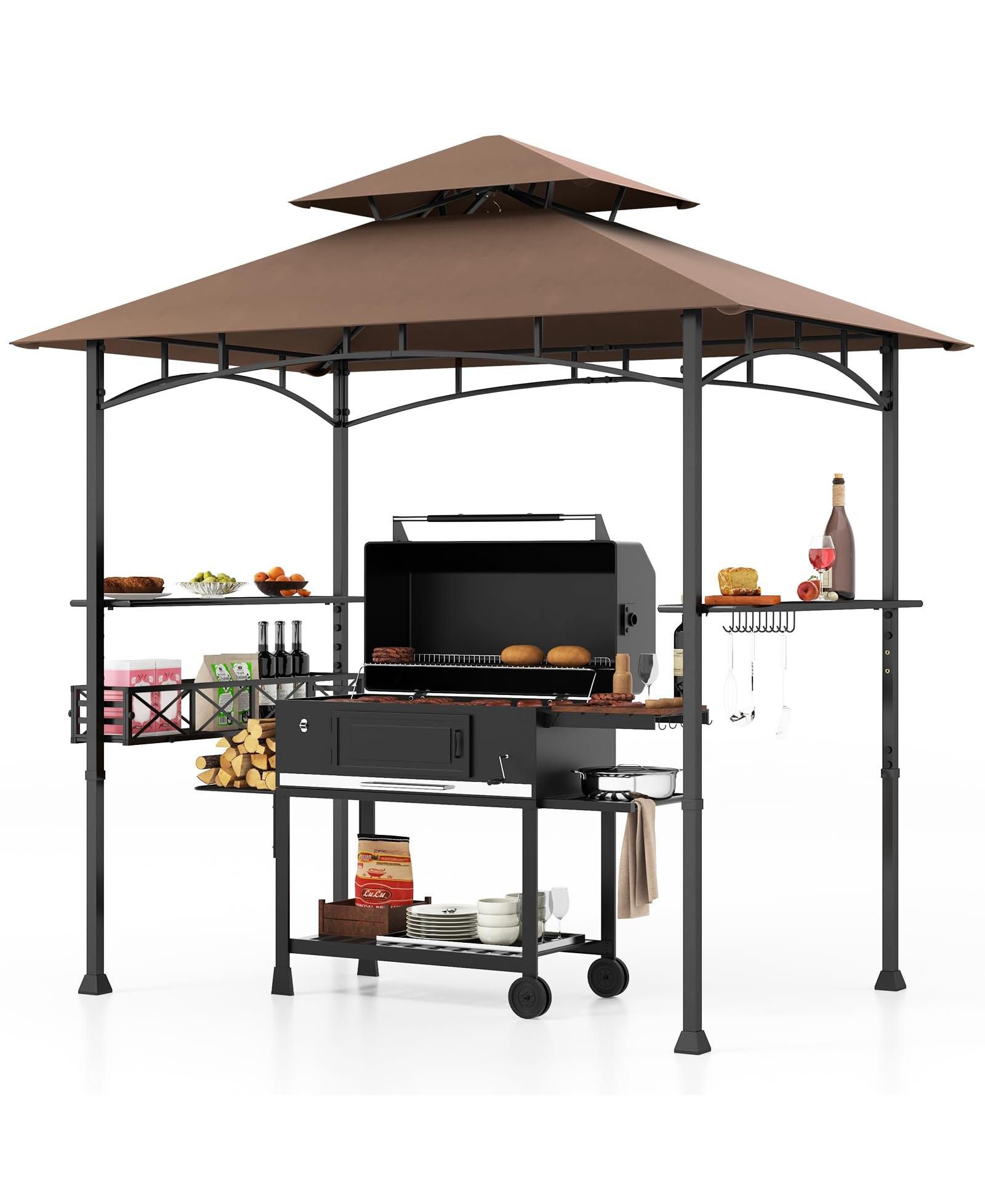 8 x 5 FT Outdoor Grill Gazebo with 2 Side Shelves and 20 Hooks