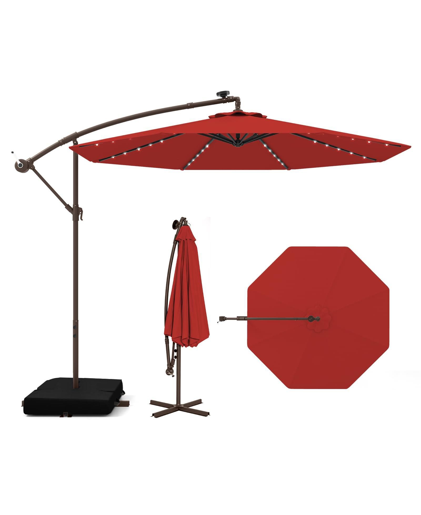 10 Feet Solar Offset Hanging Umbrella with 40 Lamp Beads and Solar Panel