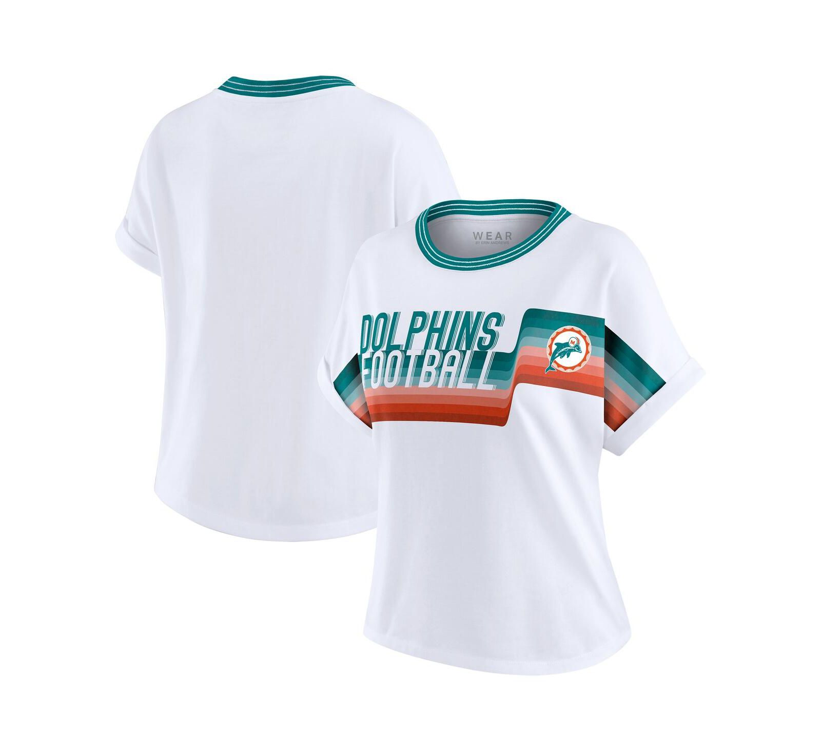 Женская футболка WEAR by Erin Andrews White Miami Dolphins Cropped Center Stripe Dolman