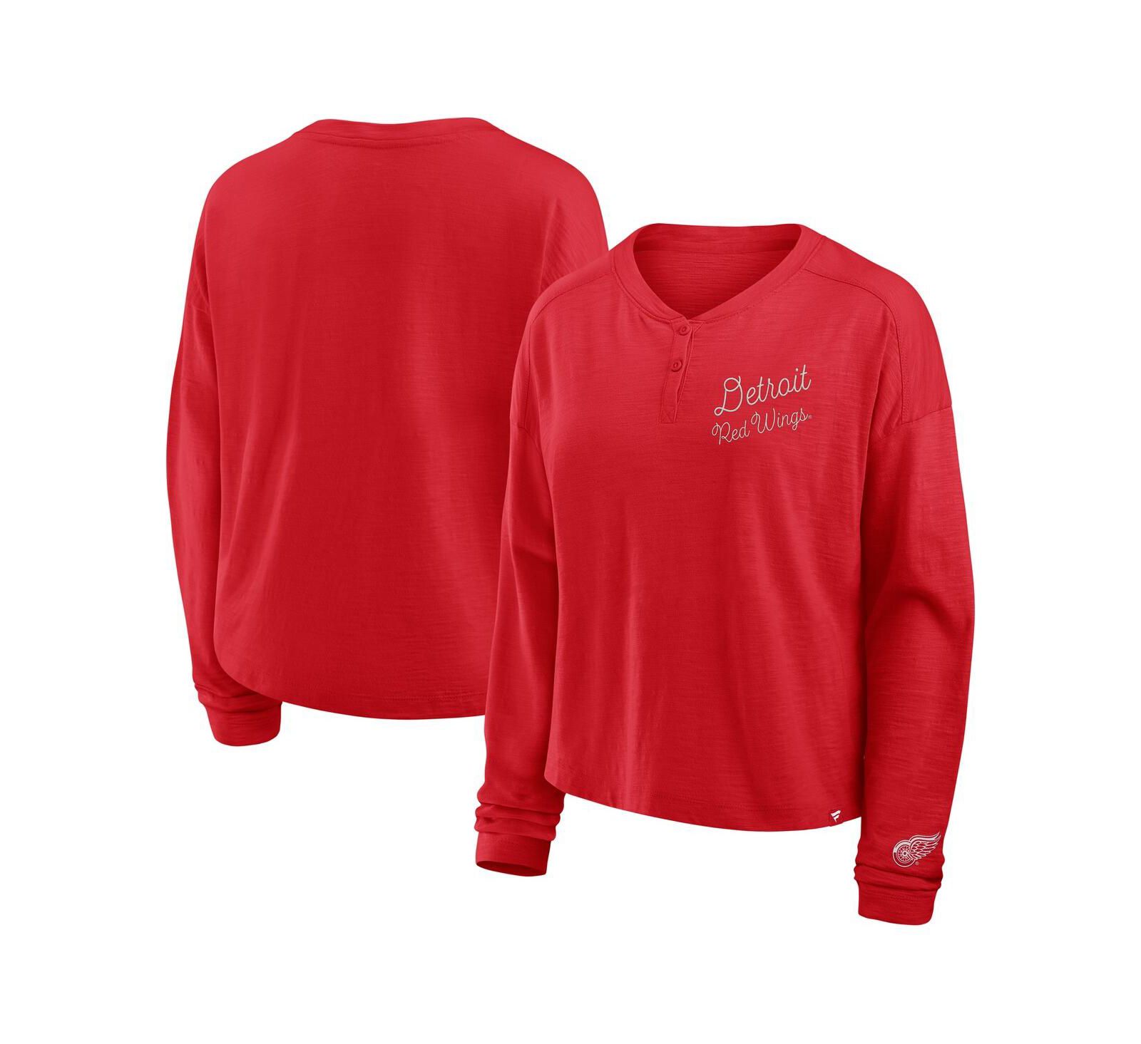 Fanatics Женская футболка Henley с длинным рукавом, красная Detroit Red Wings, оверсайз