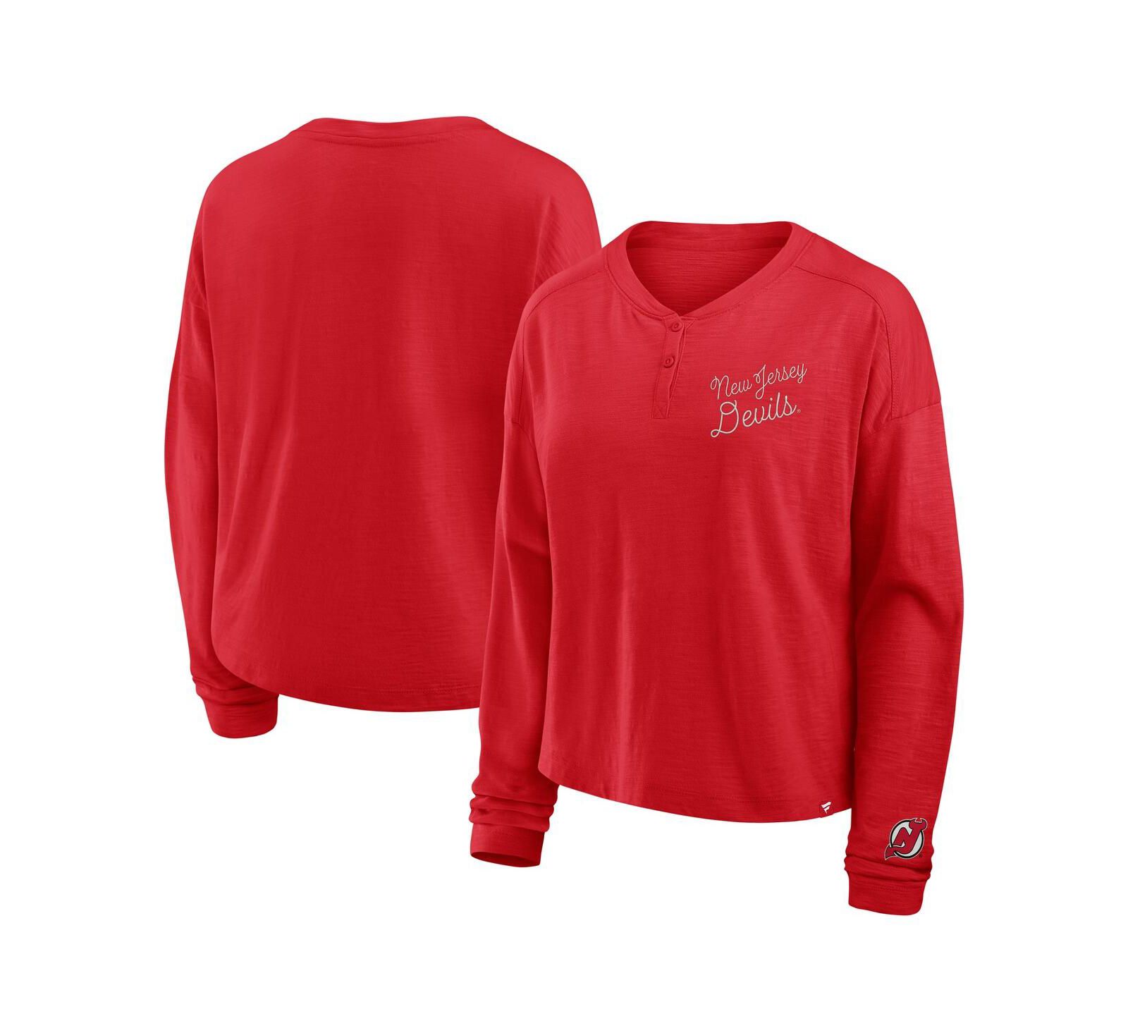 Женская футболка Fanatics Red New Jersey Devils Oversized Long Sleeve Henley