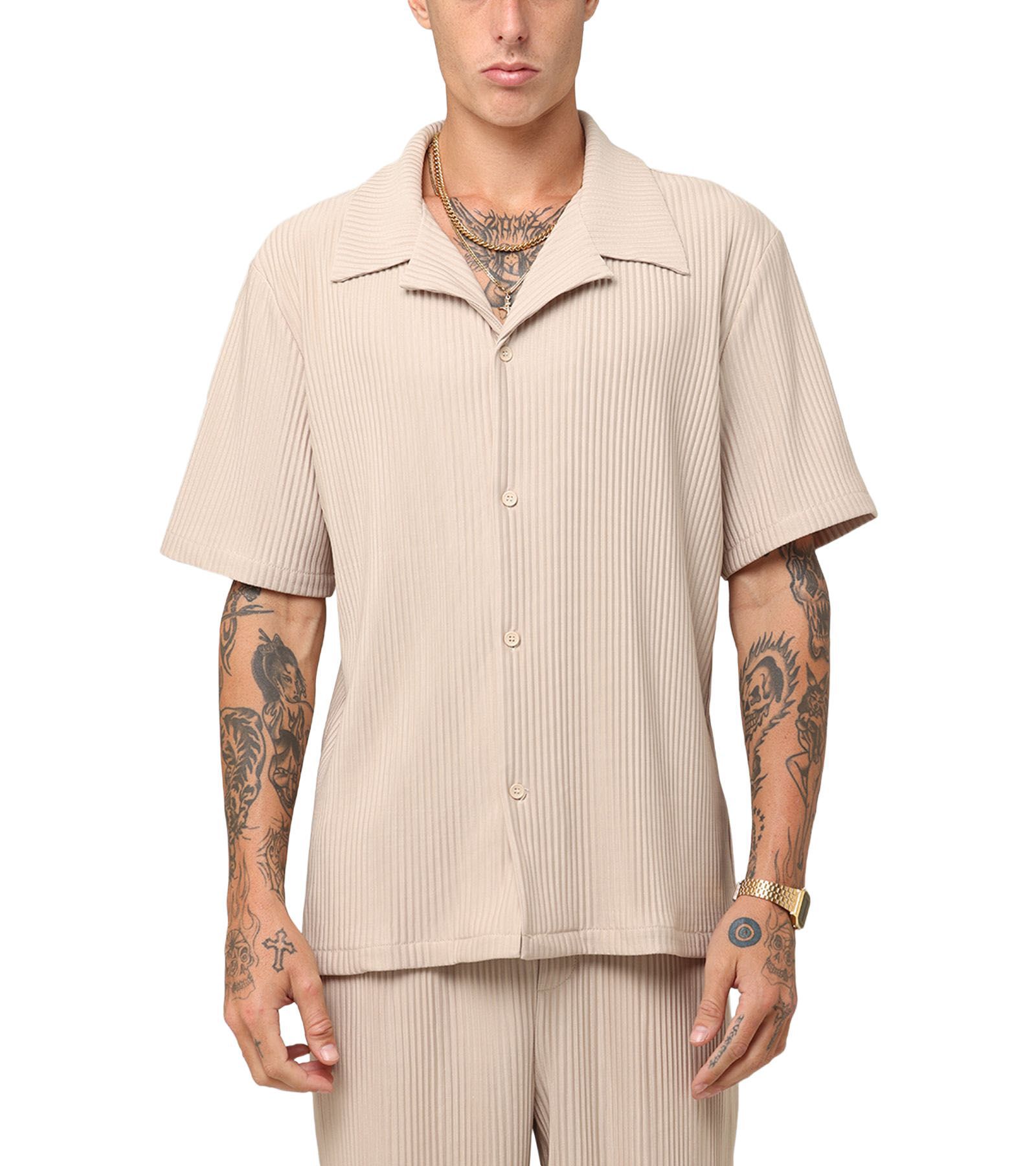 XXIII Men's Pleated Button Up Shirt - Tan L