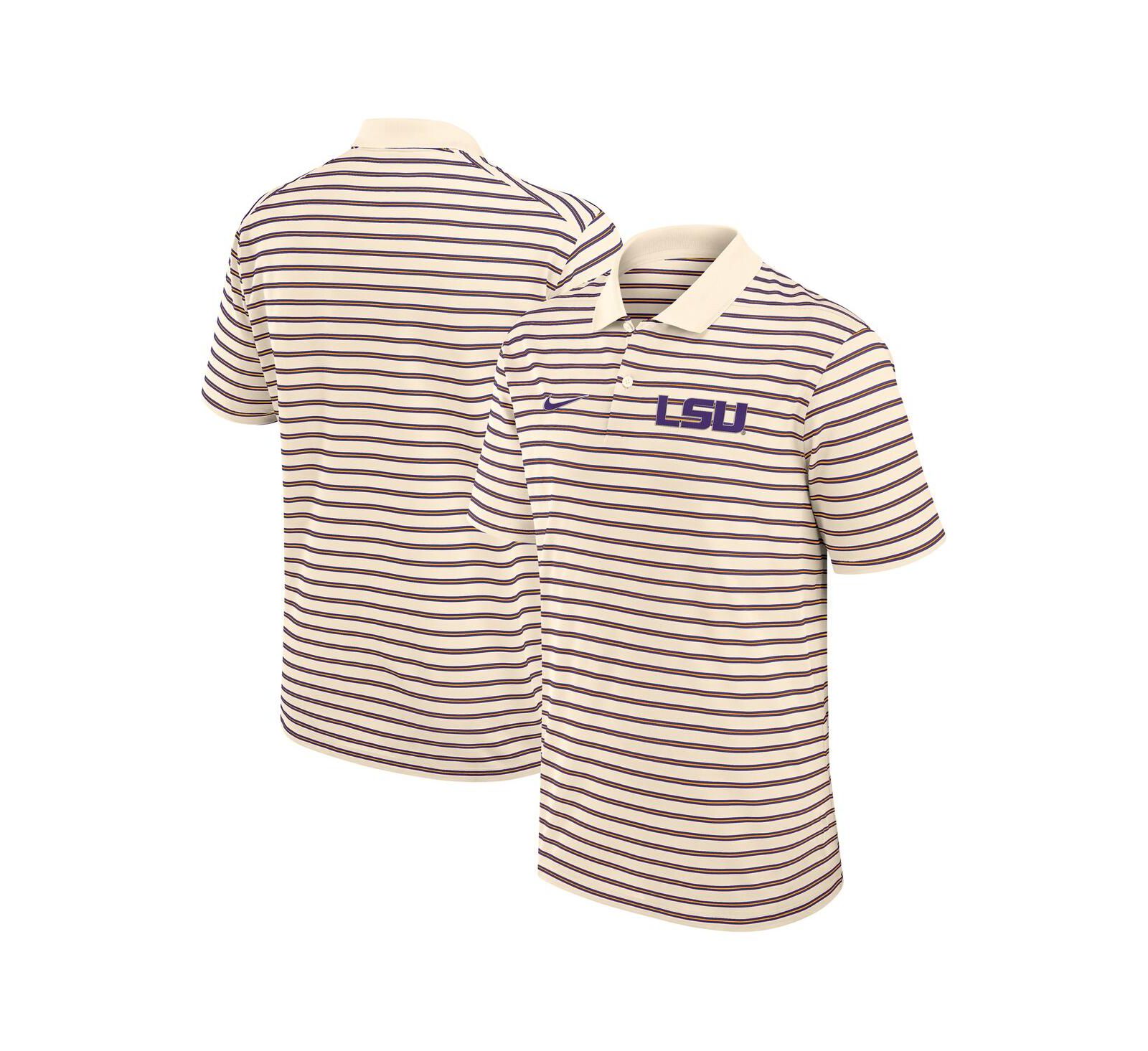 Nike Men's Cream/Purple LSU Tigers Solid Foundation Striped Performance Polo Shirt