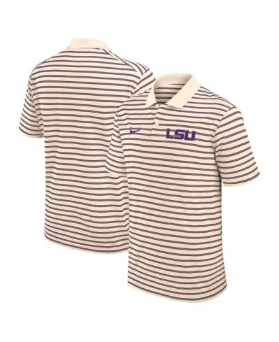 Nike Men's Cream/Purple LSU Tigers Solid Foundation Striped Performance Polo Shirt