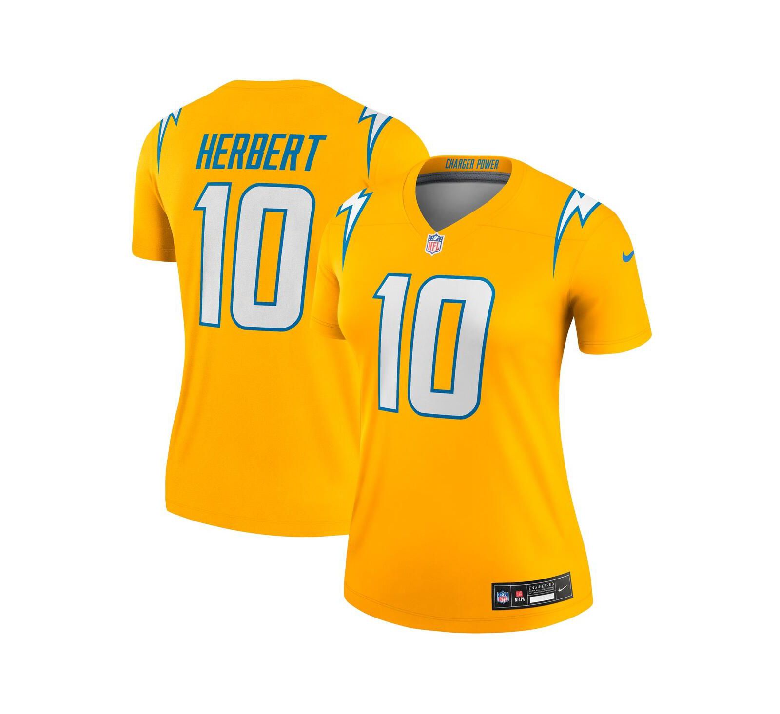 Nike Женский спортивный топ Justin Herbert Gold Los Angeles Chargers Alternate Charger Power Legend Performance