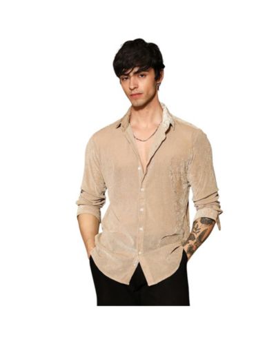 Campus Sutra Men's Solid Velvet Shirt