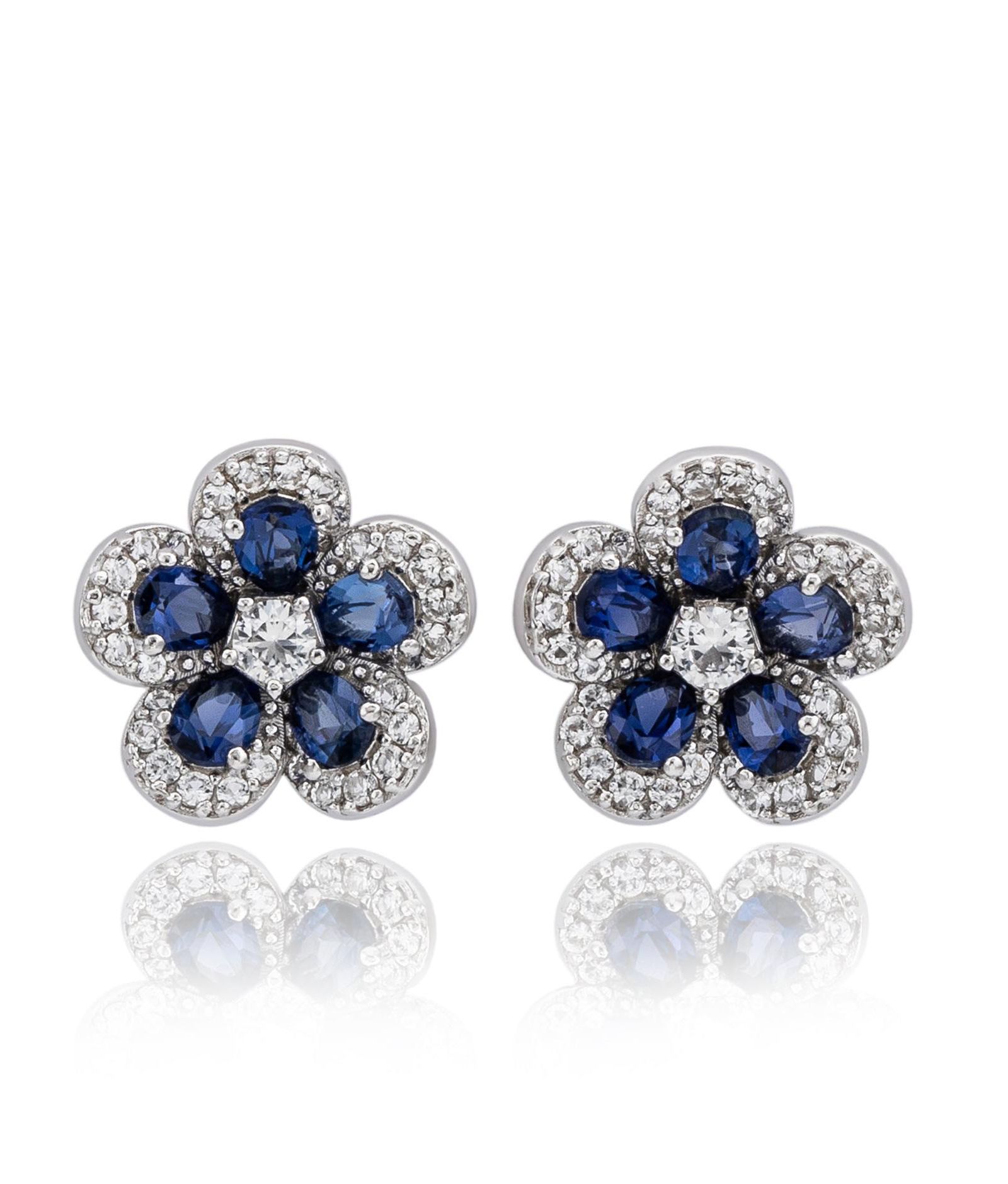 Серьги Suzy Levian Sterling Sapphire Petite Flower с сапфиром