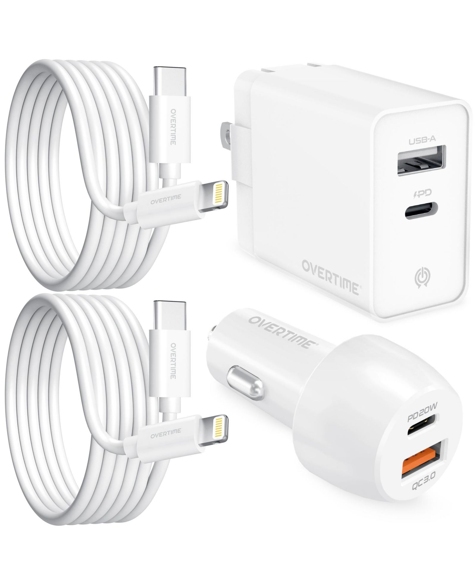 Автомобильное зарядное устройство Overtime Lightning to C Cable: Dual USB-C PD20W & USB-A (OHC10ICX2)