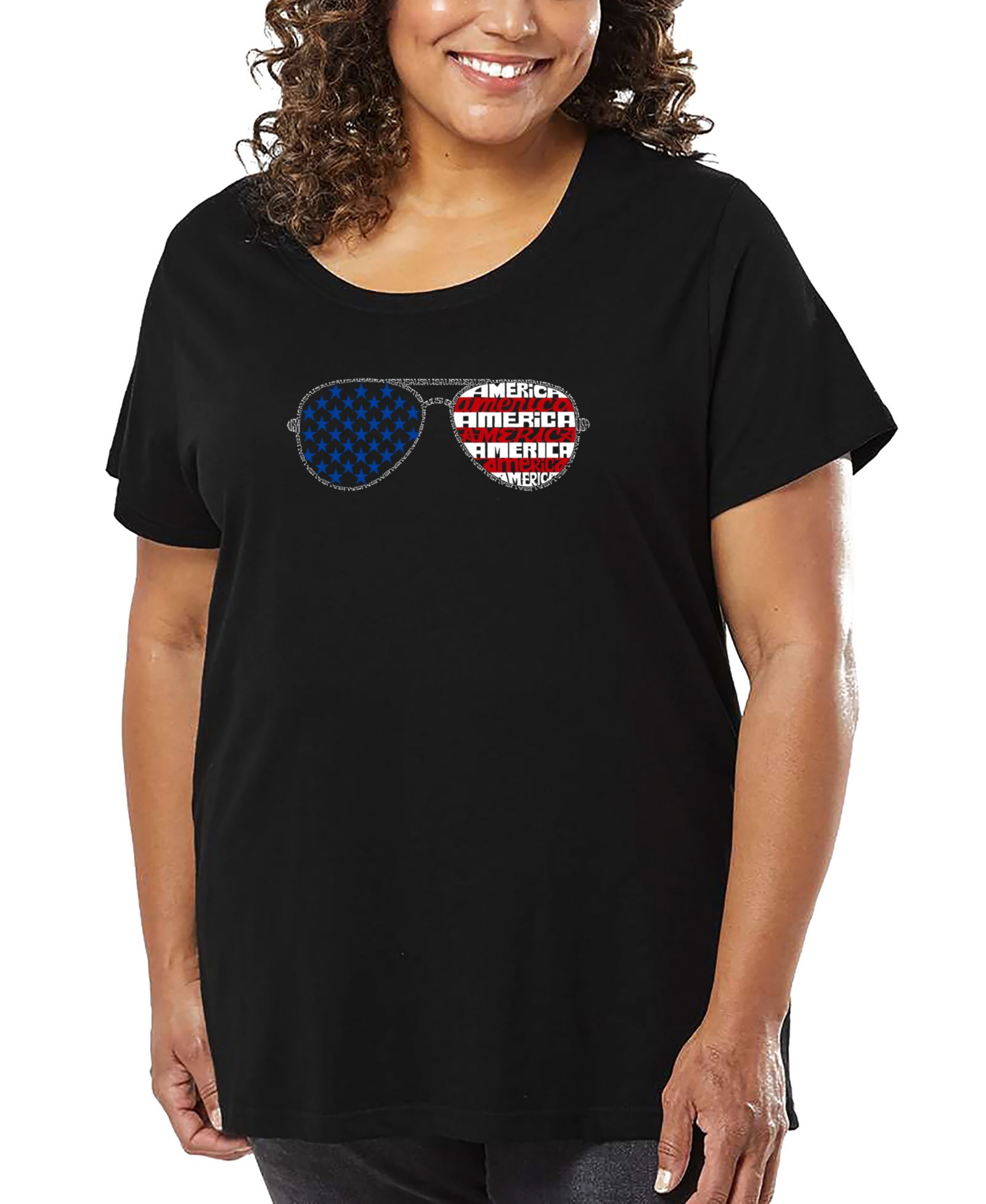 LA Pop Art Футболка Plus Size с принтом Americana и надписью в стиле поп-арт