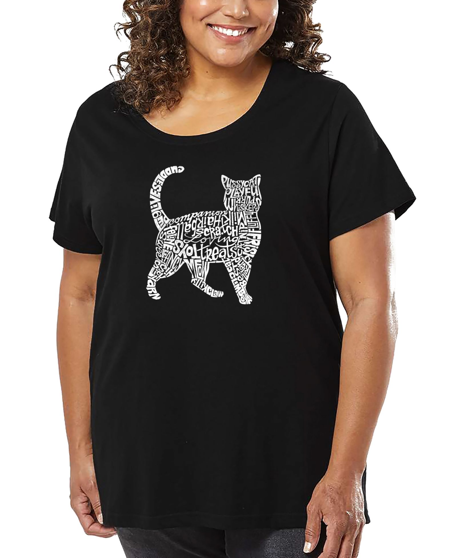 Футболка LA Pop Art Plus Size с принтом Cat Word Art