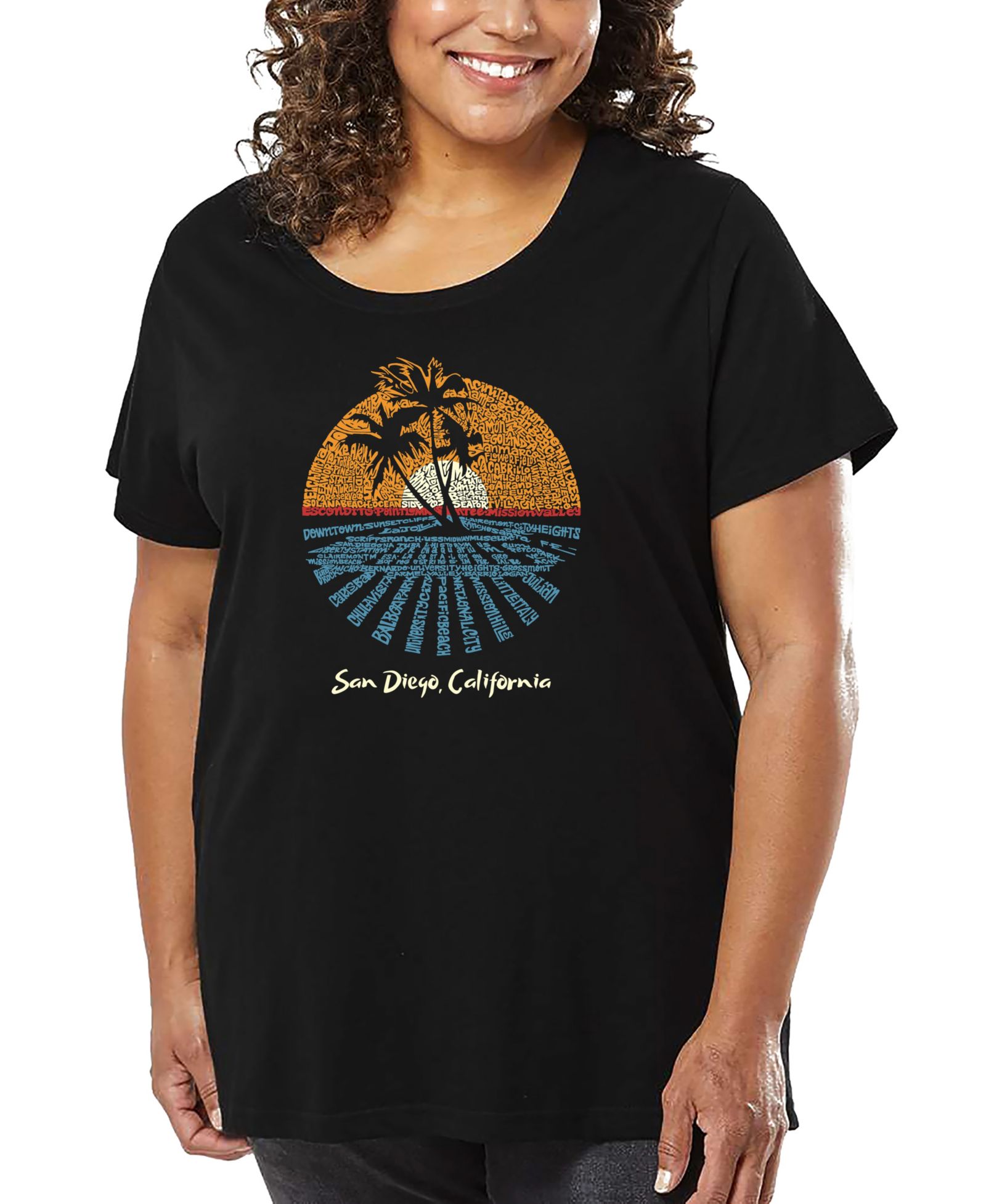 LA Pop Art Plus Size T-Shirt с надписью Cities In San Diego